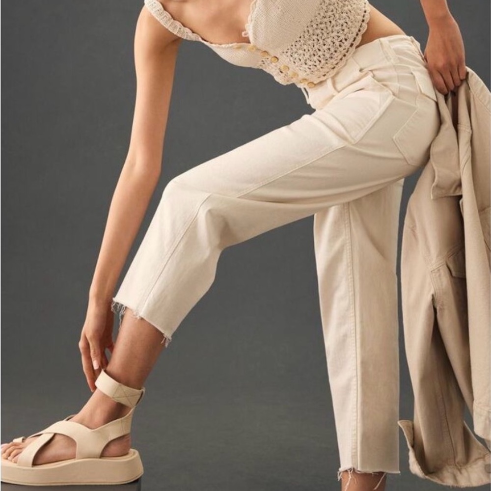 Mother Patch Pocket Private Ankle Fray in Cream Puffs 28